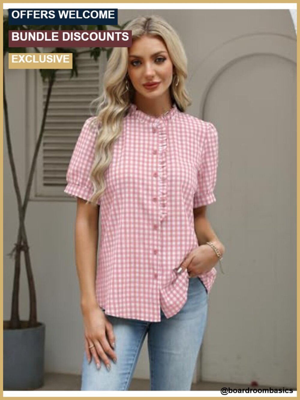 Puff Short Sleeve Button Down Blouse Ruffle Collar Dressy Casual Work Top - Picture 2 of 6